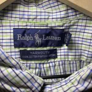 Ralph Lauren Shirt Men 17 34/35 Large Fit White Plaid Long Sleeve Button Down